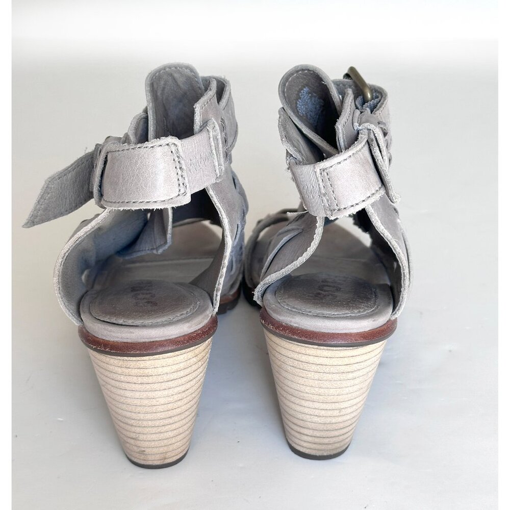 Sorel Leather Nadia Sandals Women 6.5 Peep Toe Heels Gray Strappy Buckles Boho - Picture 7 of 7